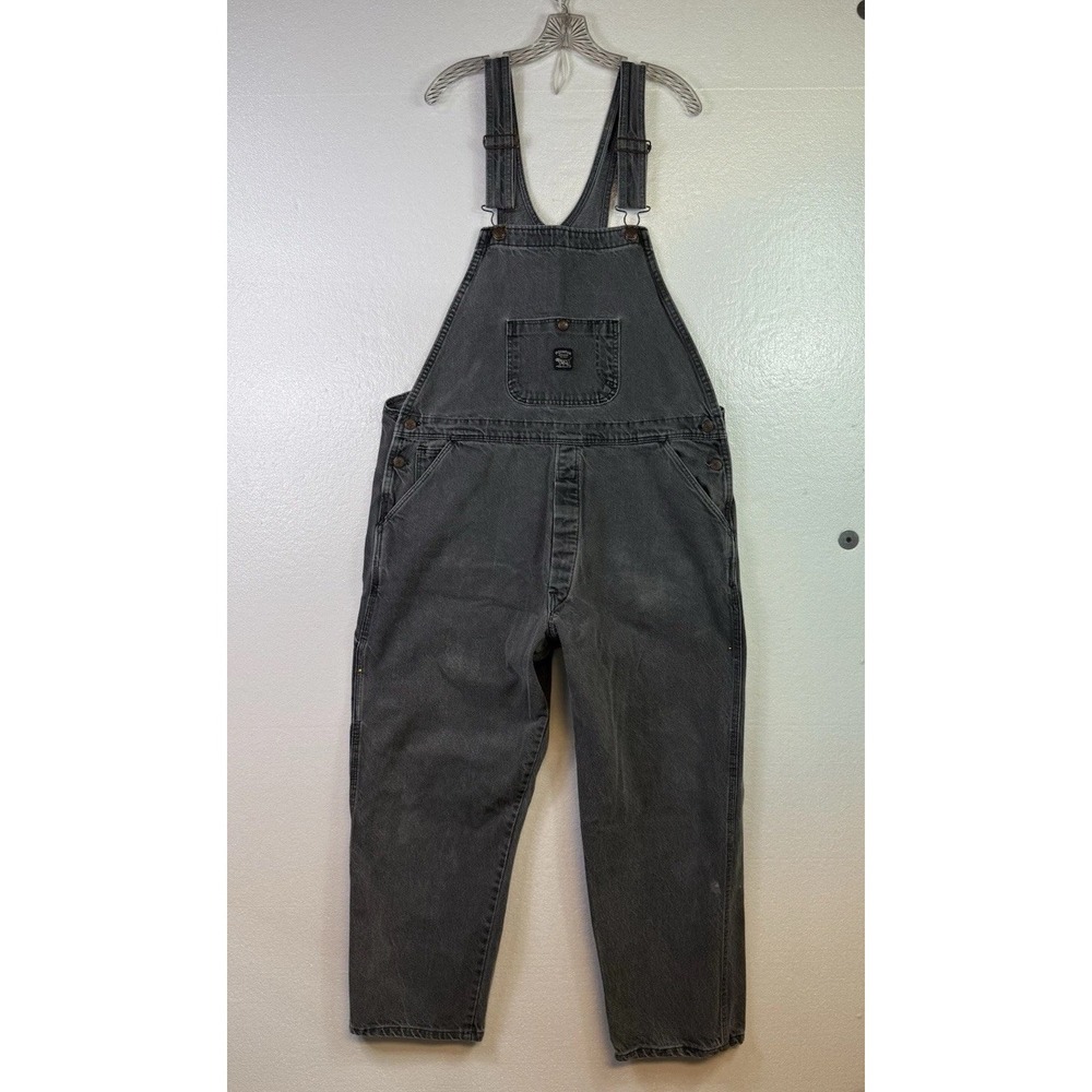 VTG Pointer Brand Overalls Mens 42x27 Gray Denim Bib Workwear Made USA Carpenter